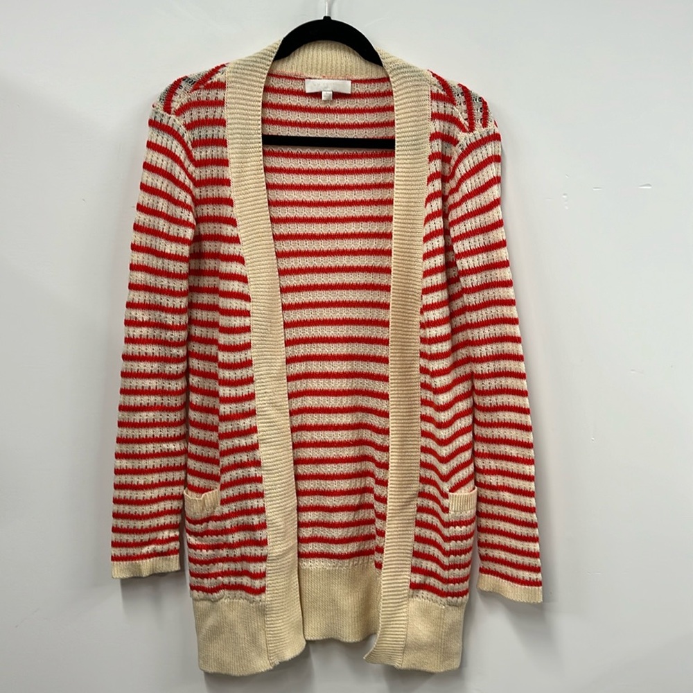 MM Couture red cream striped long cardigan L
